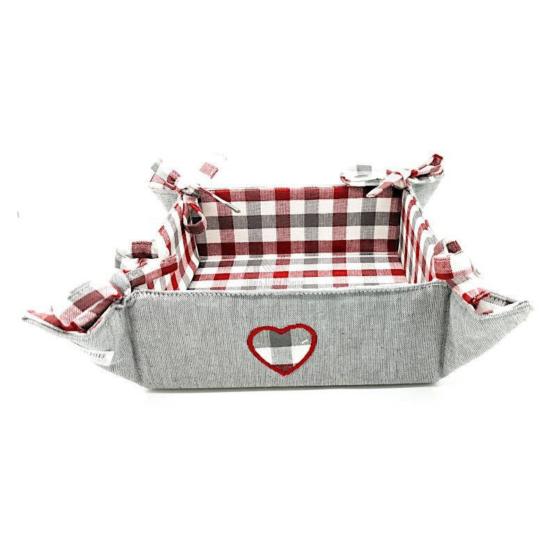 Corbeille à Pain en Tissu Alsacien brodé Coeur 35cm x 35cm