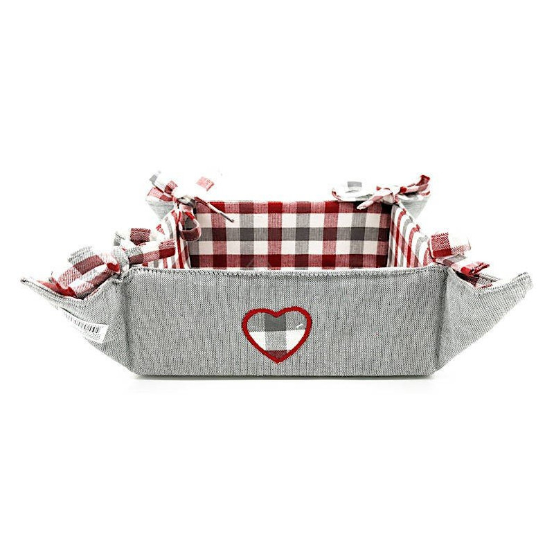 Alsatian Fabric Bread Basket with Heart Embroidery 35cm x 35cm