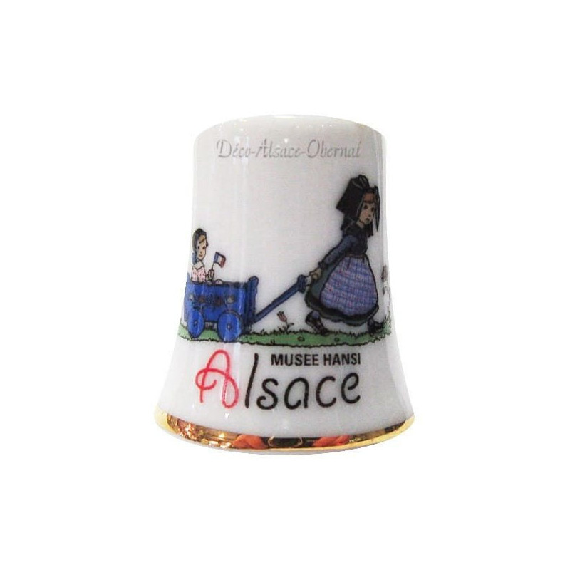 Ceramic thimble Hansi girl pulling a cart