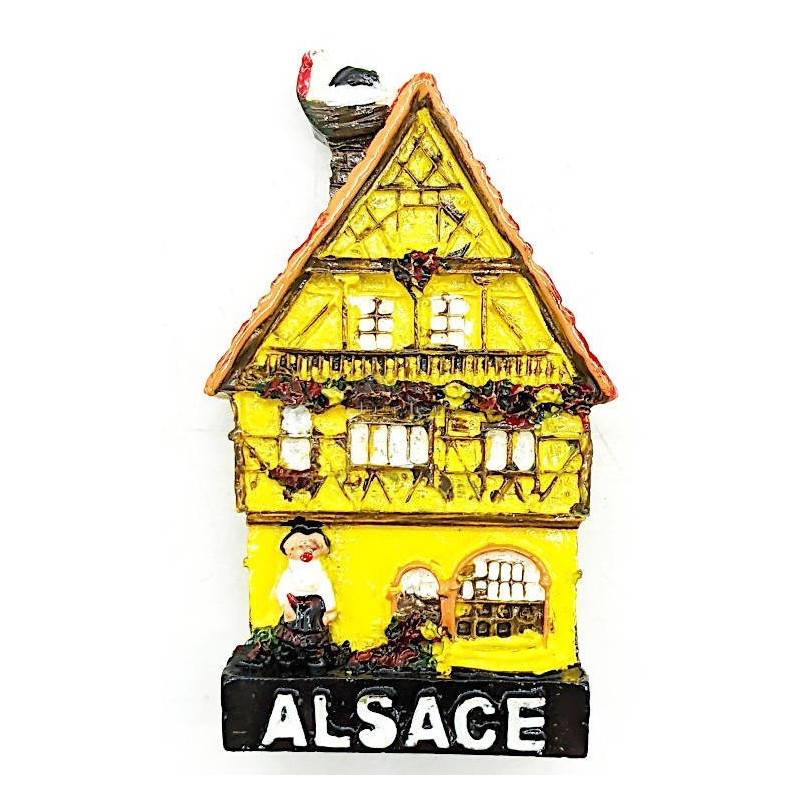 Magnet Décoratif Maison Alsacienne Fleurie Jaune