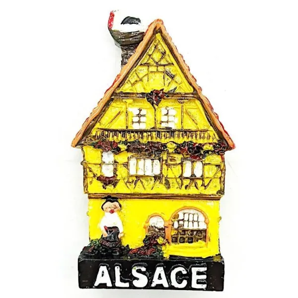 Magnet Décoratif Maison Alsacienne Fleurie Jaune