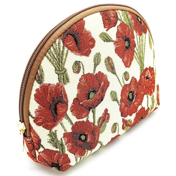 Poppy motif zipped pouch