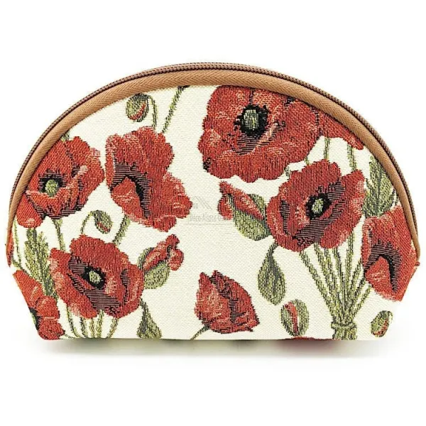 Poppy motif zipped pouch