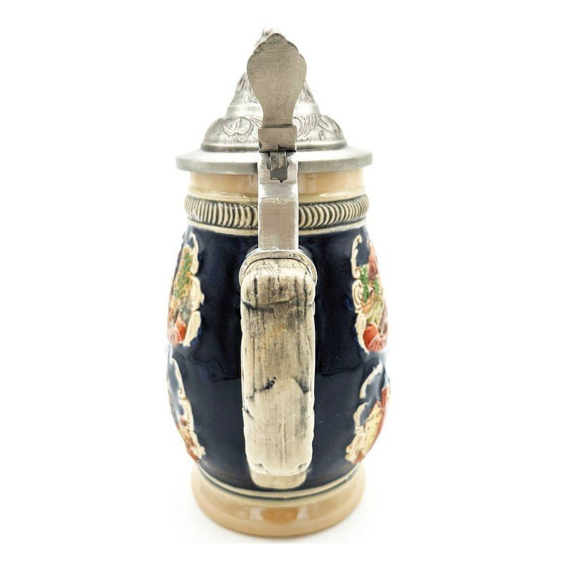 Tiled Beer Mug with pewter lid and Alsatian Cities 50 cl