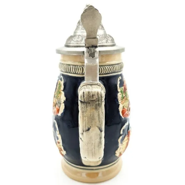 Chope à Bière bombée en Faience couvercle en étain et Villes d'Alsace 50 cl