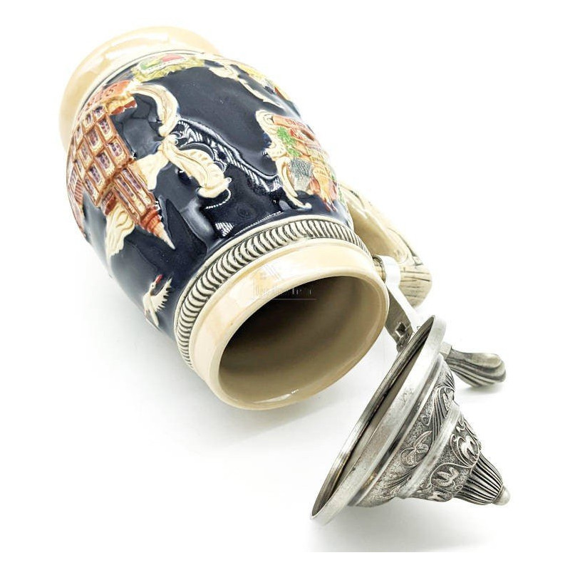 Tiled Beer Mug with pewter lid and Alsatian Cities 50 cl