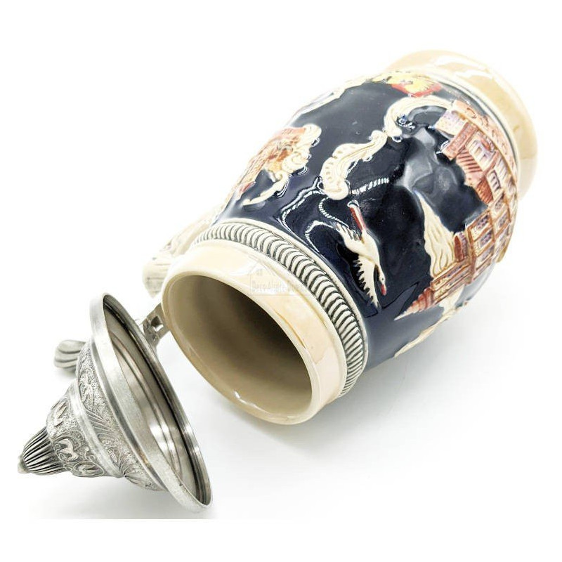 Tiled Beer Mug with pewter lid and Alsatian Cities 50 cl
