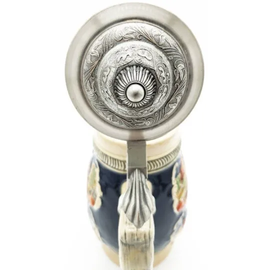 Bierpul gebogen aardewerk, tinnen deksel en Elzas steden 50 cl