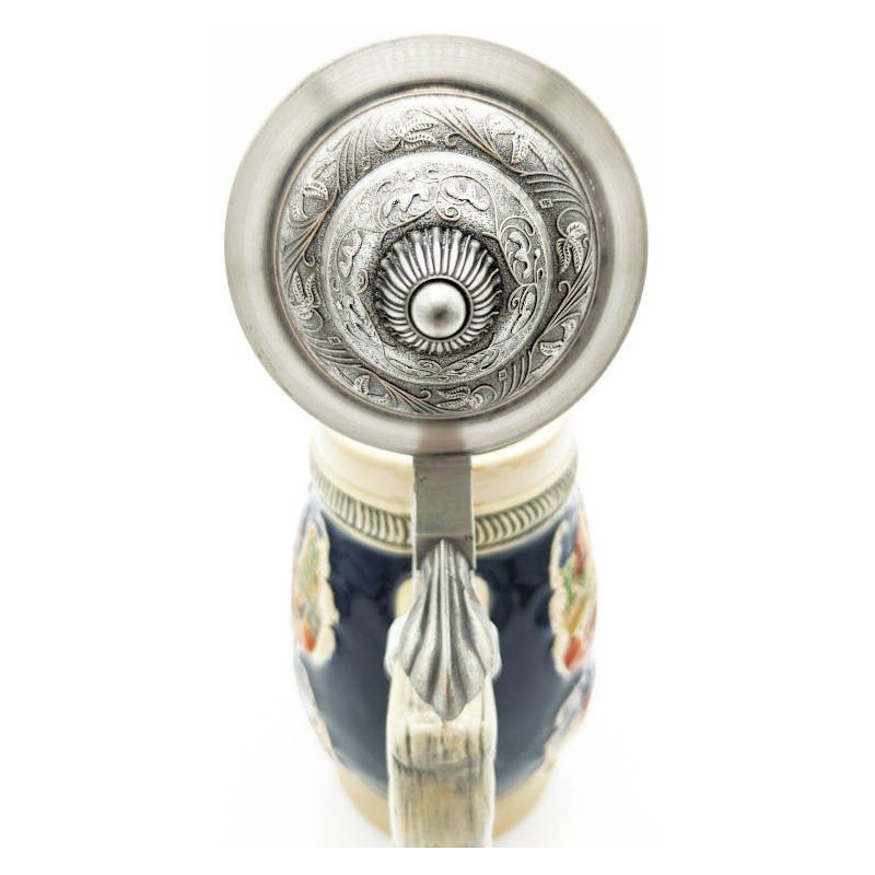 Tiled Beer Mug with pewter lid and Alsatian Cities 50 cl