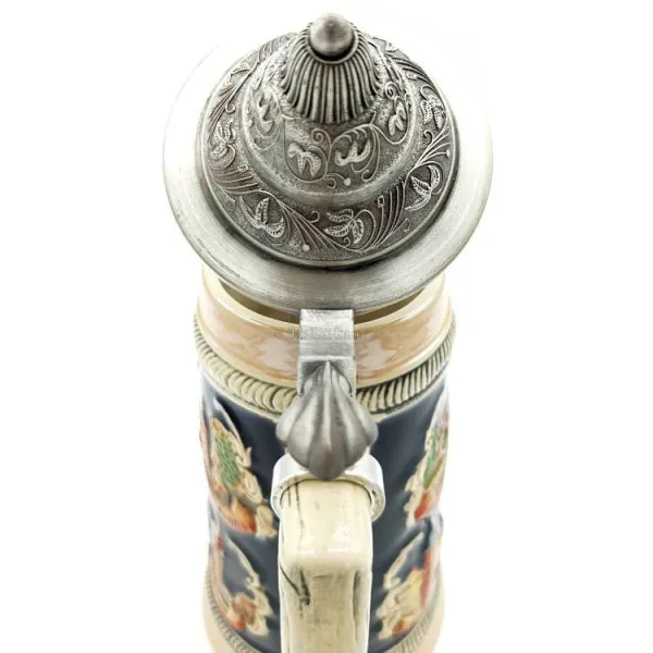 Straight Beer Mug in Earthenware with pewter lid and Alsatian Cities 50 cl