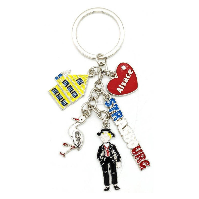 Alsatian Keyring with 5 charms Strasbourg Metal and Strass