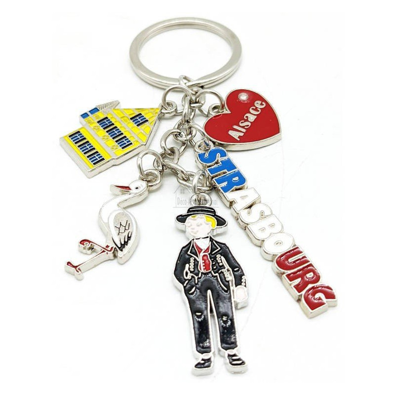 Alsatian Keyring with 5 charms Strasbourg Metal and Strass