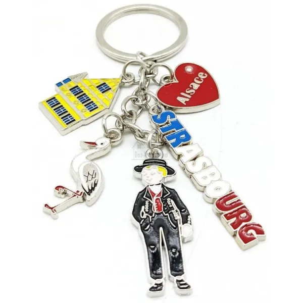 Alsatian Keyring with 5 charms Strasbourg Metal and Strass