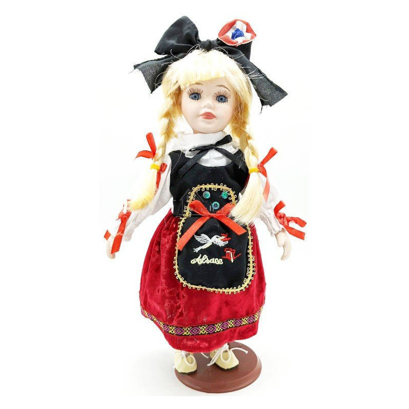 Elsässische Puppe aus Porzellan mit Ständer 30 cm