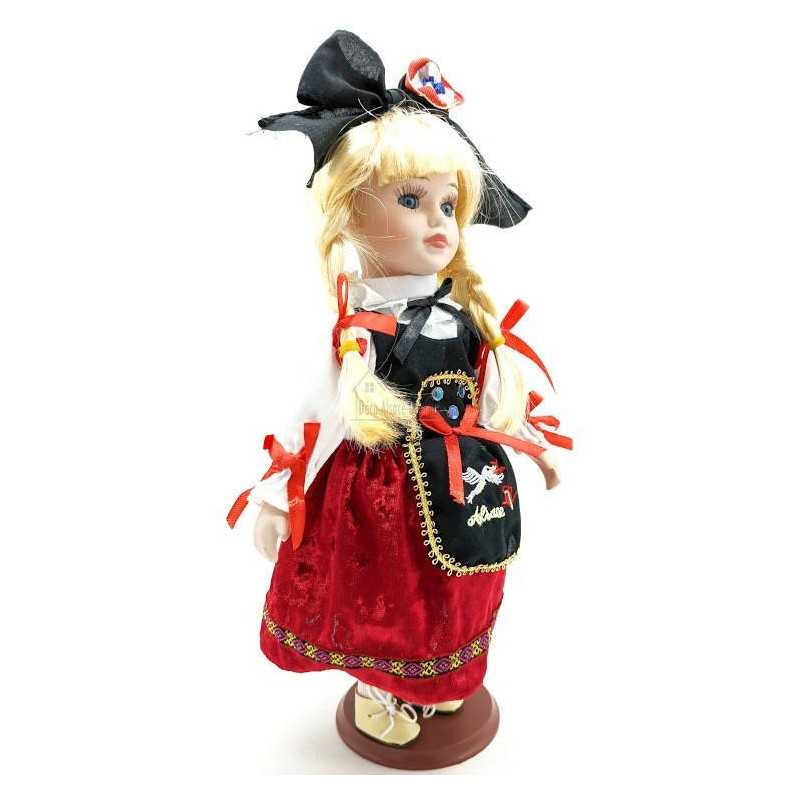 Elsässische Puppe aus Porzellan mit Ständer 30 cm