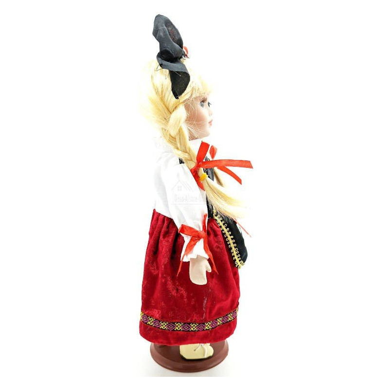 Elsässische Puppe aus Porzellan mit Ständer 30 cm