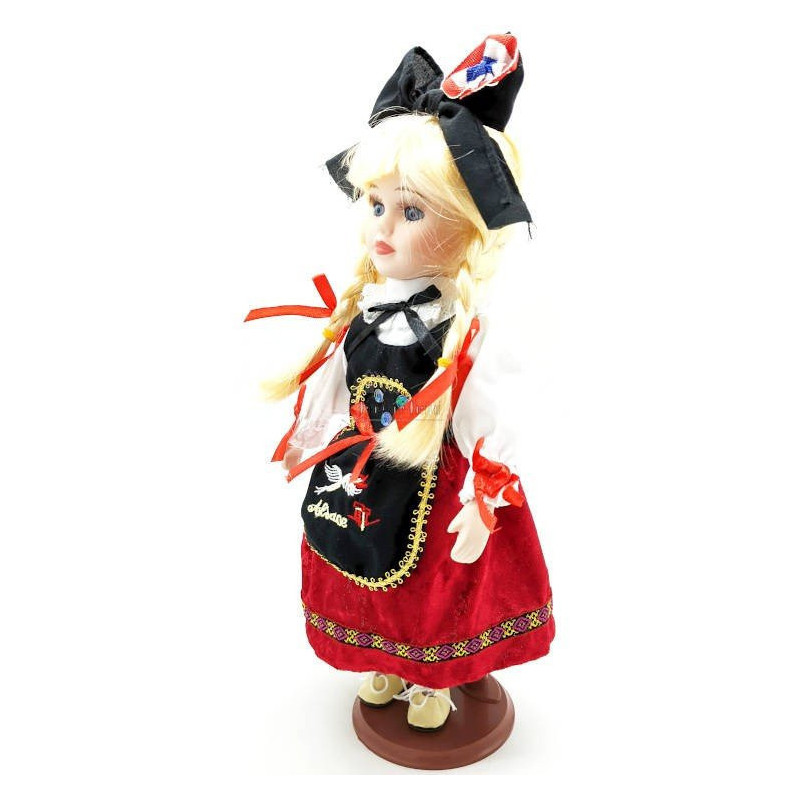 Elsässische Puppe aus Porzellan mit Ständer 30 cm