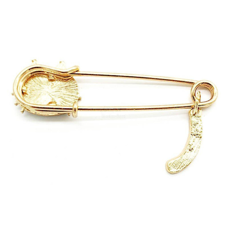 Broche Épingle à Nourrice Fantaisie dorée Chat blanc