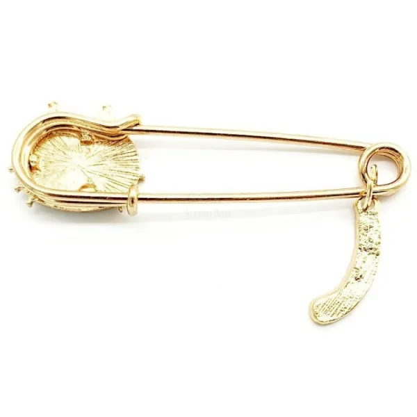 Broche Épingle à Nourrice Fantaisie dorée Chat blanc