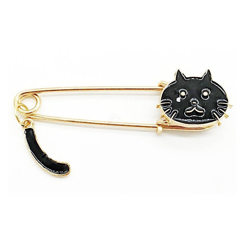 Fancy Gold Cat Pin Brooch Black Cat