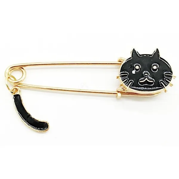 Broche Épingle à Nourrice Fantaisie dorée Chat noir