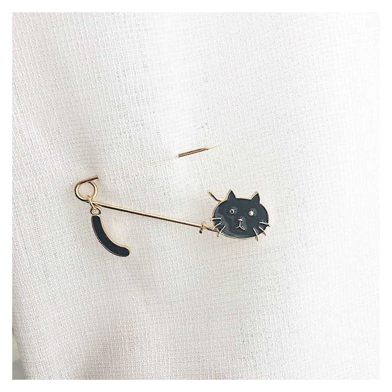Fancy Gold Cat Pin Brooch Black Cat