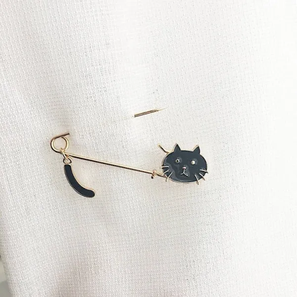 Fancy Gold Cat Pin Brooch Black Cat