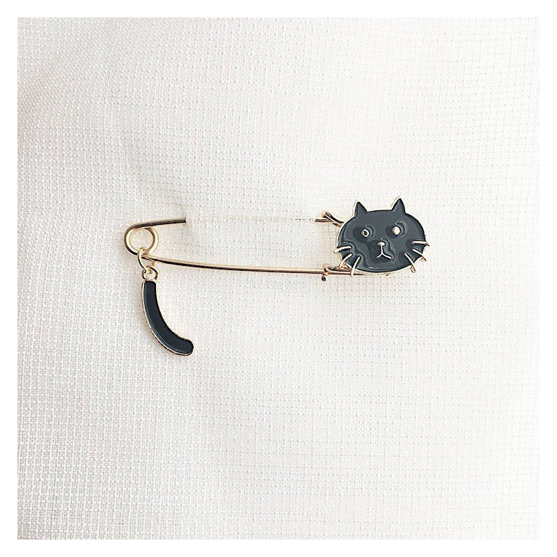 Fancy Gold Cat Pin Brooch Black Cat