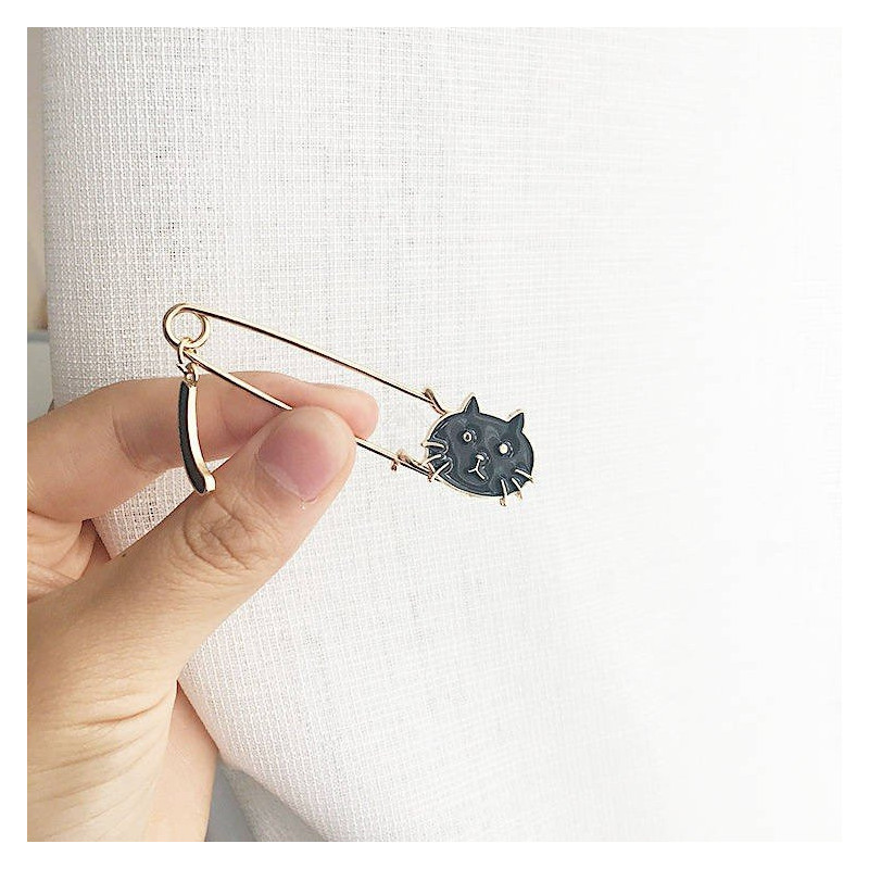 Fancy Gold Cat Pin Brooch Black Cat