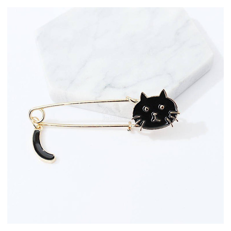 Fancy Gold Cat Pin Brooch Black Cat