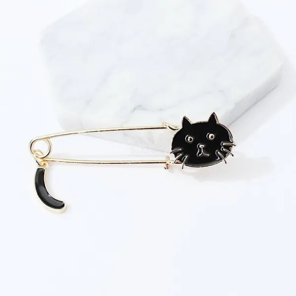 Fancy Gold Cat Pin Brooch Black Cat