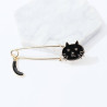 Fancy Gold Cat Pin Brooch Black Cat