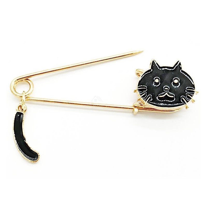 Fancy Gold Cat Pin Brooch Black Cat