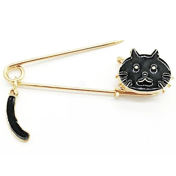 Broche Épingle à Nourrice Fantaisie dorée Chat noir