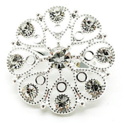 Broche Fantaisie argentée motif floral sertie de Strass