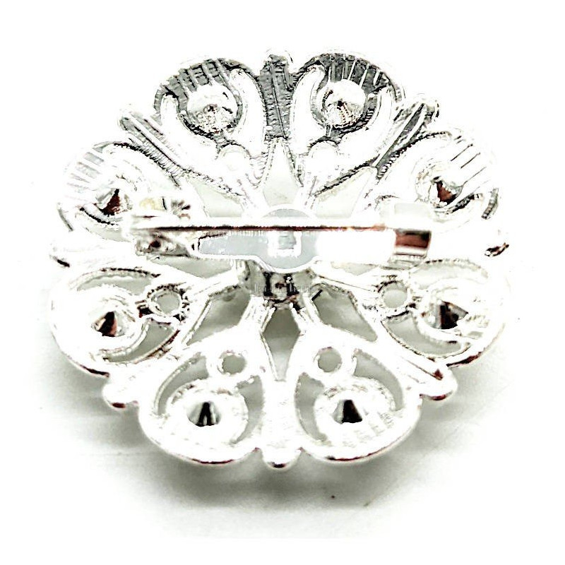 Broche Fantaisie argentée motif floral sertie de Strass