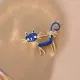 Broche Fantaisie métal dorée Chat bleu et Strass