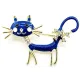 Broche Fantaisie métal dorée Chat bleu et Strass