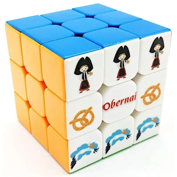 Magic Cube 3x3 Alsacien décor Alsacienne, Bretzel et Cigogne