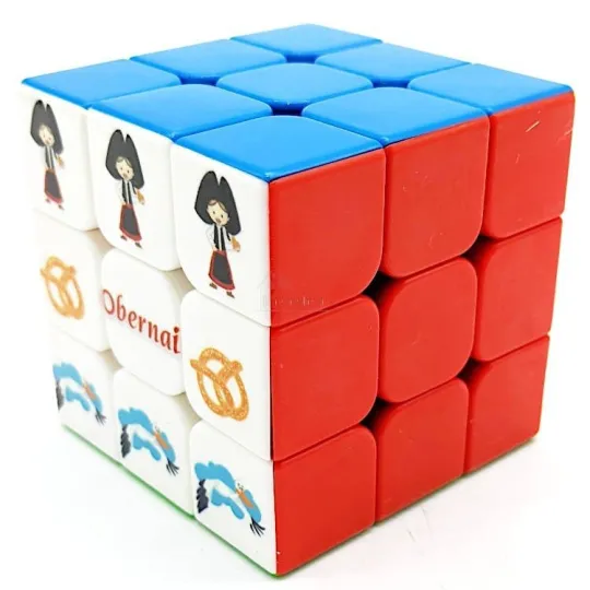 Magic Cube 3x3 Alsacien décor Alsacienne, Bretzel et Cigogne
