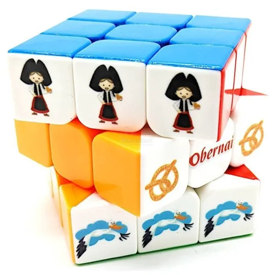 Magic Cube 3x3 Elzas, decoratie Alsacienne, Bretzel en Ooievaar