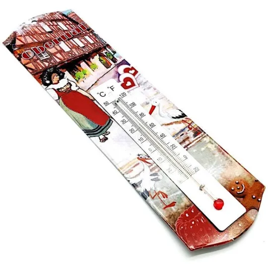 Thermometer wandmontage metaal Ooievaars in het dorp Obernai