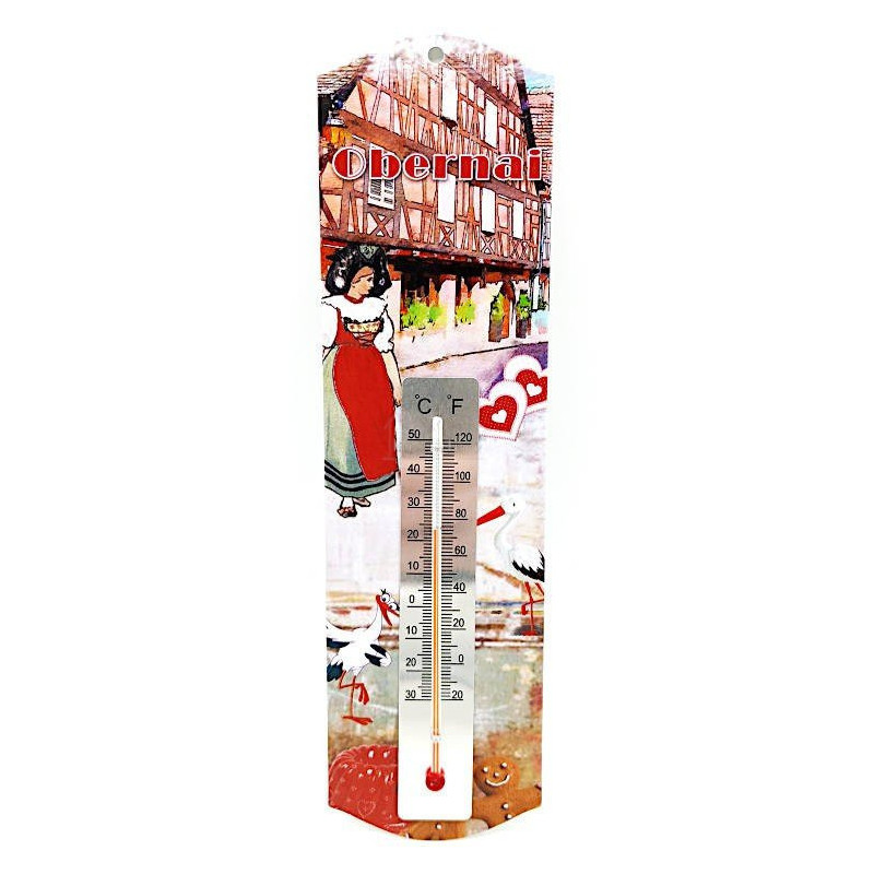 Wandthermometer aus Metall Störche im Dorf Obernai