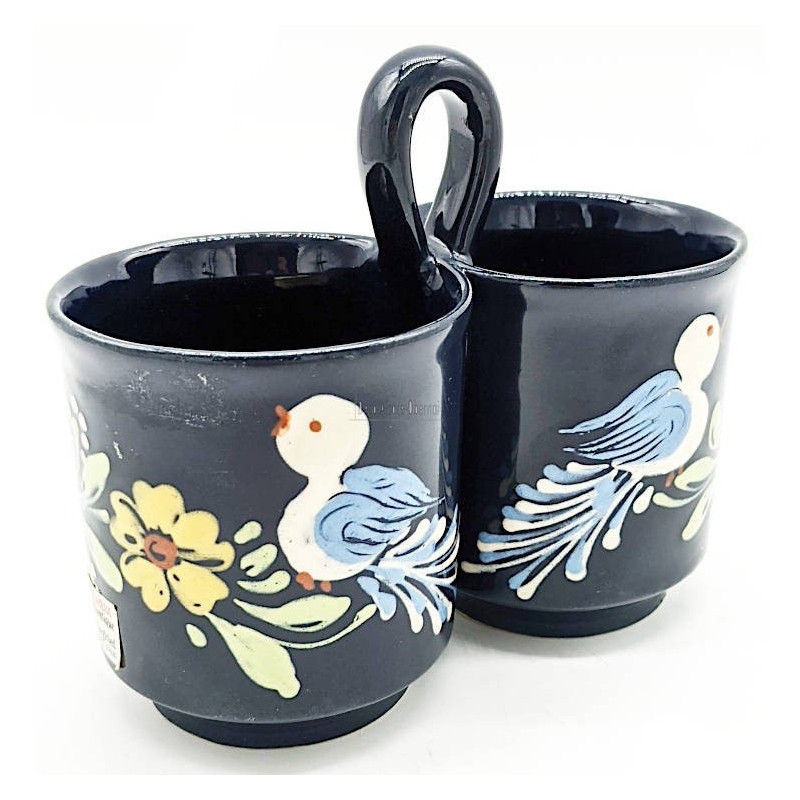 Double Soufflenheim blue mug with geese decoration