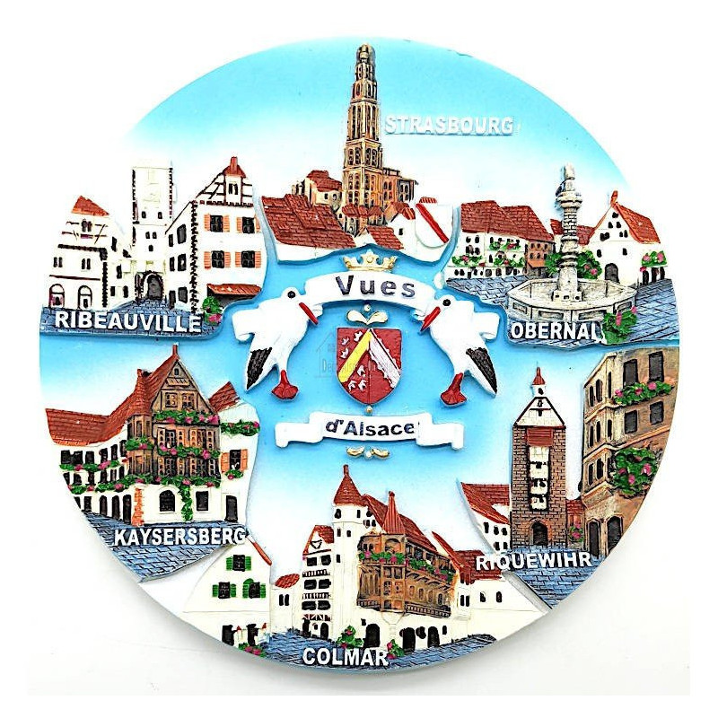 Assiette de Collection décor Villages d'Alsace et Support