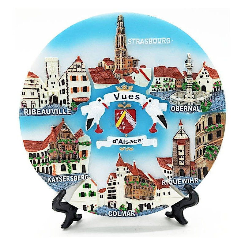 Assiette de Collection décor Villages d'Alsace et Support