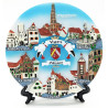 Assiette de Collection décor Villages d'Alsace et Support