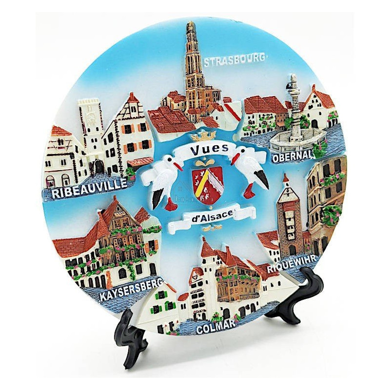 Assiette de Collection décor Villages d'Alsace et Support