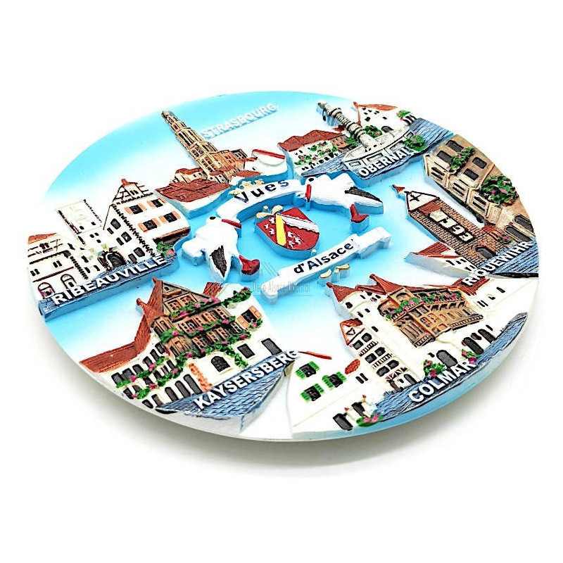 Assiette de Collection décor Villages d'Alsace et Support