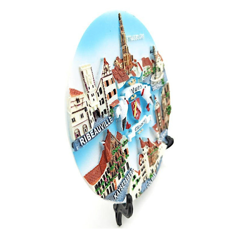 Assiette de Collection décor Villages d'Alsace et Support